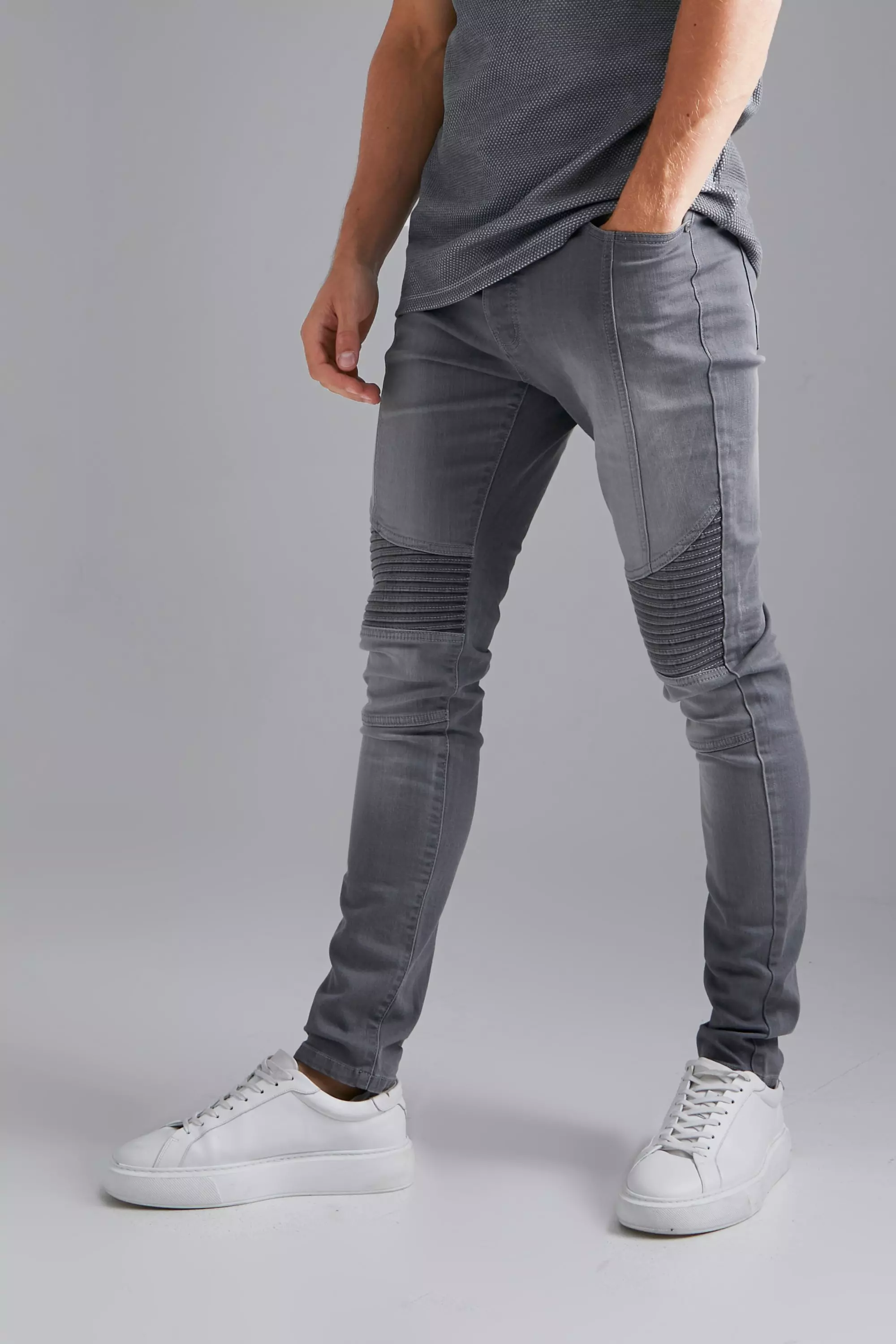 Grey skinny 2025 biker jeans